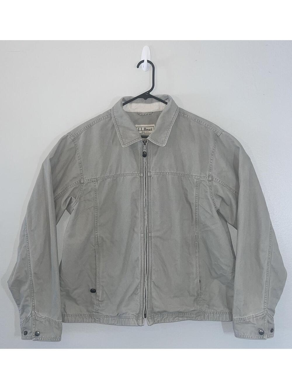 Vintage LL Bean Canvas Full Zip Field Chore Trucker Jacket Zip Mens Sz M Gray